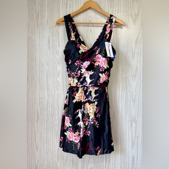 COCOPEAR Elegant Crossover One Piece Swimdress Floral Skirted Swimsuit Size 3XL - Picture 7 of 9